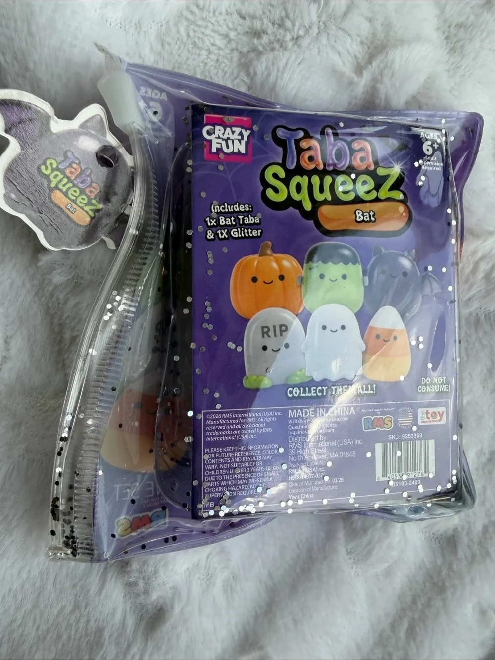 💜🦇 **TABA SQUEEZE THE BAT – PURPLE GLITTER MINI HALLOWEEN SQUISHY!** ✨🎃